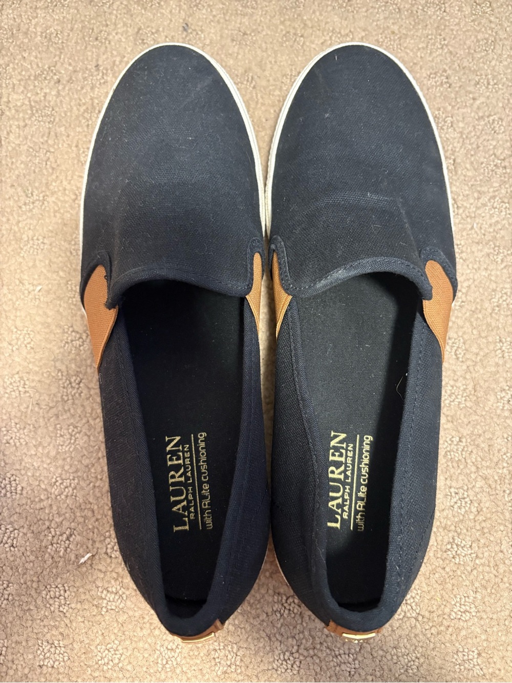 Lauren Ralph Lauren Women’s Black Slip-On Shoes with Tan Accent